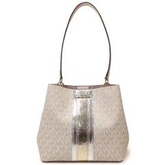 【新品 未使用】MICHAEL KORS  アウトレット バッグ ショルダーバッグ プラット MK シグネチャー メタリック ミディアム バケットパイソン調 35F4G3FS2V PALE