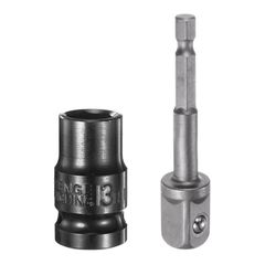 uxcell インパクトソケット 差込角1/2インチドライブ 13 mmメトリックソケット 38mm長さ 1/4インチ六角軸アダプター付き 電動手動兼用 ディープ6角 CR-Vスチール アダプターアクセサリーツールセットキット ヘックスボルトナット用