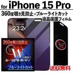 【iPhone15Pro】360度覗き見防止＋ブルーライトカットフィルム iPhone液晶保護フィルム のぞき見防止 プライバシー保護 クリーナー付き ガラスフィルム 強化ガラス プライバシー保護 画面保護 目を守る アイフォン15プロ