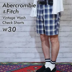 好配色 アバクロンビーアンドフィッチ アバクロ Abercrombie & Fitch A&F W30 実寸W34相当 ヴィンテージ加工 チェック コットン チノ ショートパンツ ショーツ ハーフパンツ ネイビー ブルー ブルー アイボリー 20201333