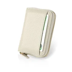 LASIEM(ラシエム) カードケース 本革 牛革 レディース メンズ じゃばら 磁気 スキミング防止 ファスナー カード入れ クレジットカード (ゴールドファスナー/アイボリー) 1