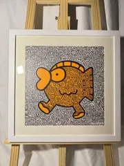Mr.Doodle  ミスタードゥードゥル Orange Fish 2019 	シルクスクリーン版画 サイン付き 額済 レア イラス 現代アート 美術品 インテリア 飾りのサムネイル