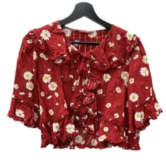 ピンクハウス PINKHOUSE ひなぎく プリント ブラウス 半袖 シャツ ボレロ リボン ピコフリル ビッグカラー 丸襟 コットン 綿 ロリータ ゴスロリ RED 赤 A2133FB 061 カーディガン 花・植物 レッド 104LT-243