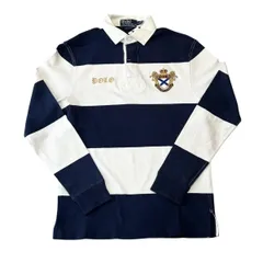 00's Polo by Ralph Lauren Rugby L/S SHIRT ポロバイラルフローレン ラガー長袖シャツ S 紺白 CUSTOM FIT 古着