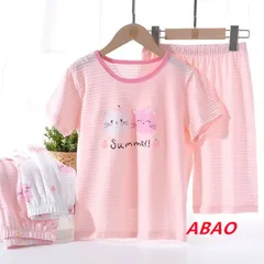 【人気商品発売中】パジャマ キッズ 女の子 綿 半袖  涼しい ルームウェア パジャマ 上下セット 春 夏 猫柄   ショートパンツ 女の子  部屋着 寝巻き セットアップ キッズ130 140 150 160 170 子供 ジュニア 薄手