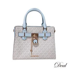 マイケルコース MKシグネチャー ライトブルー ホワイト系 ゴールド金具 鍵付き レディース ハンドバッグ
