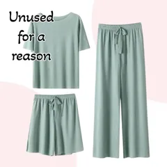 【訳あり未使用】パジャマ ルームウェア レディース 半袖 冷感 3点セット グリーン 部屋着 夏用 おしゃれ 快適