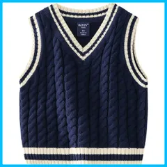 【特価セール】ニット ベスト キッズ 男の子 Vネック 袖なし セーター ベビー 子供服 [LovKin] ケーブル編み 配色 スクール フォーマル 通園通学 春秋 ボーイズ