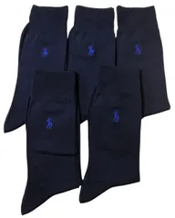 在庫少　未使用  ポロ ラルフ ローレン 紳士 靴下 メンズ 27-29ｃｍ　5足セット POLO RALPH LAUREN 綿混 ネイビー 紺 ワンポイント刺繍 無地リブ クルー丈 メンズ ビジネスソックス