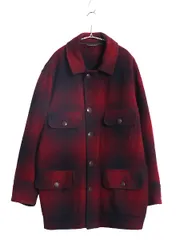 【お得なクーポン配布中!】 80s USA製 エルエルビーン オンブレ チェック ウール ハーフ コート メンズ M / 古着 アウトドア ヴィンテージ ジャケット ツートン 赤 黒