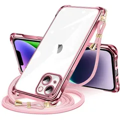 iPhone 13 用 ケース クリア ショルダー iphone13 用 スマホケース アイフォン13 カバー 肩掛け 斜めかけ 縄掛けケース 透明 TPU 薄型 軽量 耐衝撃 紐付き 斜めがけ 織りストラップ付き ネックストラップ ショルダー ケース 縦 0