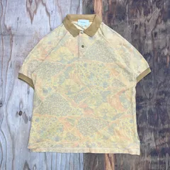 MITSUMINE ミツミネ 総柄 ポロシャツ イエロー イタリア製 ジャガード 織り ボタニカル 花柄 メンズ サイズ M VINTAGE 90s 古着 MF120のサムネイル