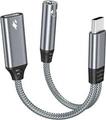 タイプC イヤホン変換アダプター 二股 PD30W急速充電 3.5mmイヤホンジャック Type-C 変換ケーブル ナイロン編み 高耐久 充電変換 音声通話 音量調節 音楽再生 i-Pad Pro/Xperia 5/Galaxy