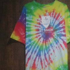 GILDAN ギルダン　Heavy Cotton　「ST.SIMON CATHOLIC SCHOOL」プリントTシャツ　タイダイ染め　サイズ２ＸＬ