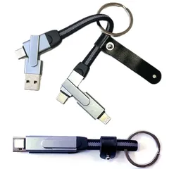 マルチ充電ケーブル キーホルダー 4in1 USB Type-C Type-A Litghning 急速充電 転送 短い タイプC タイプA ライトニン Macbook/iPhone/iPad/Samsung Galaxy/Google Pixel/