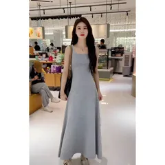 新品 未使用 2026新作 グレー 高級感 ロングワンピース レディース 夏 清涼感 キャミソールドレス マキシ丈 Aライン ワンピース 背中開き 露背 美シルエット 無地 体型カバー パーティー 発表会 リゾート 六色展開