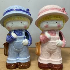 中古品/昭和レトロ　コトブキ　陶器製靴べら入れ　女の子&男の子セット