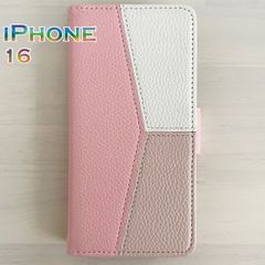 iPhone 16 スマホ ケース 手帳型 ピンク PINK カードケース ストラップ付き トリプルカラー トリカラー