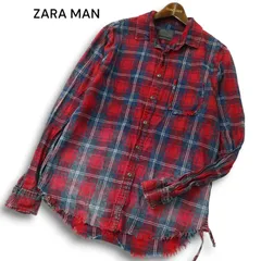 ZARA MAN ザラ マン 通年★ カットオフ グラデーション 長袖 インディゴ チェック シャツ Sz.M メンズ