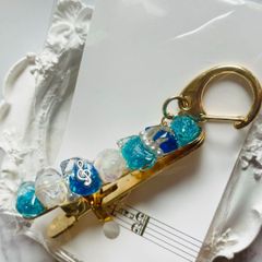 ト音記号　クリアジュエル　キークリップ　キーホルダー　パール　ブルー　水色　鍵