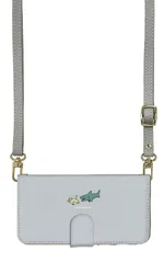 iPhone15Pro  ケース 手帳型 iPhone15 プロ スマホケース スマホショルダー レザー ストラップ サメ 鮫 猫 手描き イラスト かわいい 調節可能 130cm  カラー06