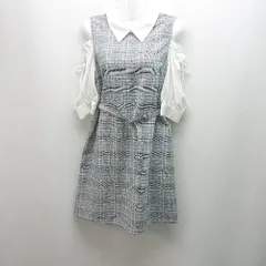 ◇ ◎ TORTE トルテ 切れ込み バックジップ チェック柄 裏地 リボン 半袖 膝丈 ワンピース サイズF グレー レディース E  【1309040069435】