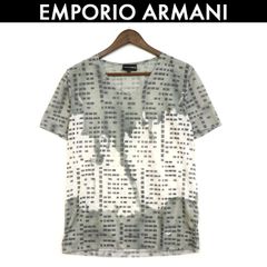 エンポリオアルマーニ 幾何学プリント  Tシャツ Vネック 半袖 ショートスリーブ EMPORIO ARMANI メンズ グレー サイズ M  コンディション C