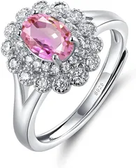 JIANGXIN 調節可能 925純銀製 リング( 10月 誕生石 ピンクトルマリン)