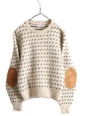 【お得なクーポン配布中!】 80s USA製 PANDORA ウール ニット セーター キッズ L レディース S 程 古着 80年代 ヴィンテージ バーズアイ 本革 レザー エルボーパッチ