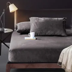 新品 ボックスシーツ 秋冬用 ダブル パイル地 シーツ ベッドシーツ マイクロファイバー フランネル あったか 暖かい 柔らかい 抗菌防臭 マットレスカバー ベッドカバー (グレー ダブル・140×200×30cm)