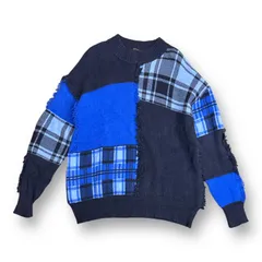 VERSACE クレイジーパターン ニット フリンジ チェック セーター ヴェルサーチェ 1001162  ブルー系  48  50674Aのサムネイル