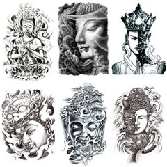 【迅速発送】15x21cm TATOO 腕、足、体、胸、肩、背中に簡単貼る 防水 長持ち 刺青シール メンズ ボディーシール タトゥーステッカー 入れ墨シール 和彫り リアル 6枚セット 仏像 仏 タトゥーシール Yesallwas