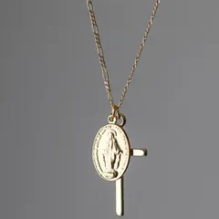 再入荷【大人気】ネックレス　ゴールドクロス&聖母マリアメダイネックレス　スピード配送　ゴールド　チェーン　普段使い　結婚式　二次会　食事会　お呼ばれ　十字架　キリスト　メダイ　聖母マリア　ネックレス　チョーカー　Ｎ8