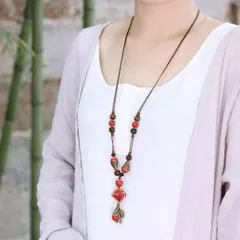 ロングネックレス ペンダント エスニックネックレス アジアン リーフ 民族風