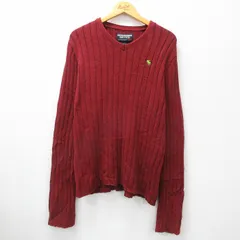 L/古着 アバクロンビー 長袖 セーター メンズ ワンポイントロゴ Vネック エンジ 24oct24 中古 ニット トップス