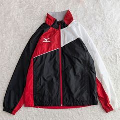 【美品】ミズノ Mizuno THERMAL PLUS ウインドブレーカー ナイロン ロゴ スポーツウェア 運動着 ナイロンジャケット テニス マラソン S 黒 赤 白 洗える
