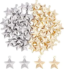 UNICRAFTALE 約60個 2色 1mm 星ペンダント ステンレス鋼ペンダント スターチャーム スターペンダント 五芒星チャーム メタルパーツ メタルチャーム 垂れ飾り チャームパーツ ネックレスパーツ ジュエリー作り ピアスパーツ 手芸