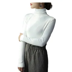 [G-tiamo] [ジーティアモ] ハイネック タートル トップス レディース 長袖 カットソー インナー シャツ 無地 シンプル 長袖シャツ やわらか 薄手 Tシャツ ロンT おしゃれ ぴったり フィット 重ね着 首元 あたた [ホワイト] [M] [M]