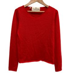 良品 VALENTINO ヴァレンティノ カシミヤシルク 長袖 ニット セーター カットソー サイズS レッド レディース 古着 中古 USED