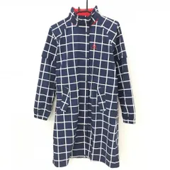 ルコックゴルフ 2WAYレインワンピース ネイビー×白 格子柄 メッシュ裏地 袖着脱可 収納袋付 レディース L ゴルフウェア le coq sportif