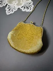 アンティーク　ヴィンテージ　当時物　昭和　レトロ　ビーズ　がま口　パース　ミニバッグ　コインケース　小銭入れ　ゴールド　金色　洋物　和物　小物　財布　鞄　ショルダーバッグ  ショルダーストラップ