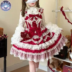 星【新品未使用】 恋とときめき オリジナルデザイン lolita 豪華 ロリータ jsk 洋装 花嫁スタイル ジャンパースカート5色展開 (ピンク・ブラック・ブルー・アイボリー・レッド)