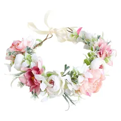 【在庫処分】サムコス 髪飾り ヘアバンド 花かんむり カチューシャ 花冠 クラウン 女の子 ヘッドドレス ヘアアクセサリー ウエディング ヘッドドレス髪飾り ウェディング 結婚式 入学式 卒業式 パーティー ダンス 撮影 (ライトピンク)