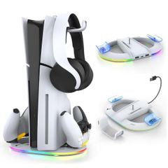 PS5 Slim 用スタンド 縦置き Tomistan PS5 Slim用 RGB コントローラー 充電スタンド 2台同時充電 RGB雰囲気ライト 過充電防止 多機能 PS5周辺機器 ディスク/デジタル 兼用