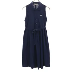 LACOSTE ラコステ 日本製 ノースリーブ ポロ 膝丈ワンピース 34 ネイビー レディース 古着