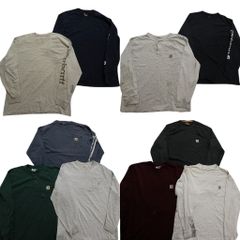 古着卸 まとめ売り カーハート Carhartt 長袖Tシャツ 10枚セット (メンズ L /XL ) 胸ポケット ヘンリーネック 中古 古着 NB3968