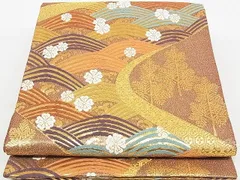 平和屋着物◎綴れ　六通柄袋帯　唐織　立波花文　金糸　正絹　逸品　AAAC2979Ahg