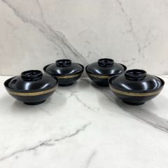 メ5443 未使用天然木漆器 吸物椀 4客金蒔絵 骨董 時代物 アンティーク
