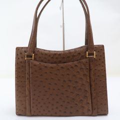 2506-41 クリスタークロコ ハンドバッグ KRISTAR CROCO オーストリッチ製 ブラウン 上ZIP
