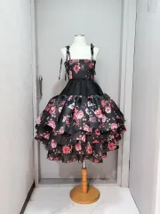 ミディ丈 ティアード4段 フラワー ドレス ワンピース ONE PIECE チマチョゴリ